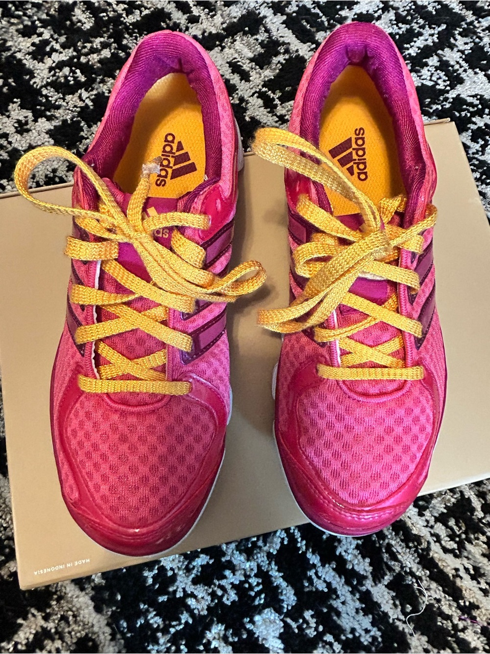 Adidas Pink Running Sneakers with Yellow Laces Size 6